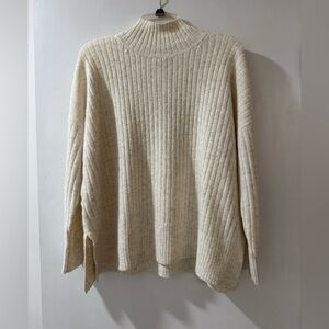 LOFT Oatmeal Cream Ribbed Mock Neck Slouchy Women's Sweater